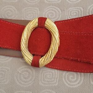 Ellen Tracy Genuine Leather Red and Gold Women's Belt